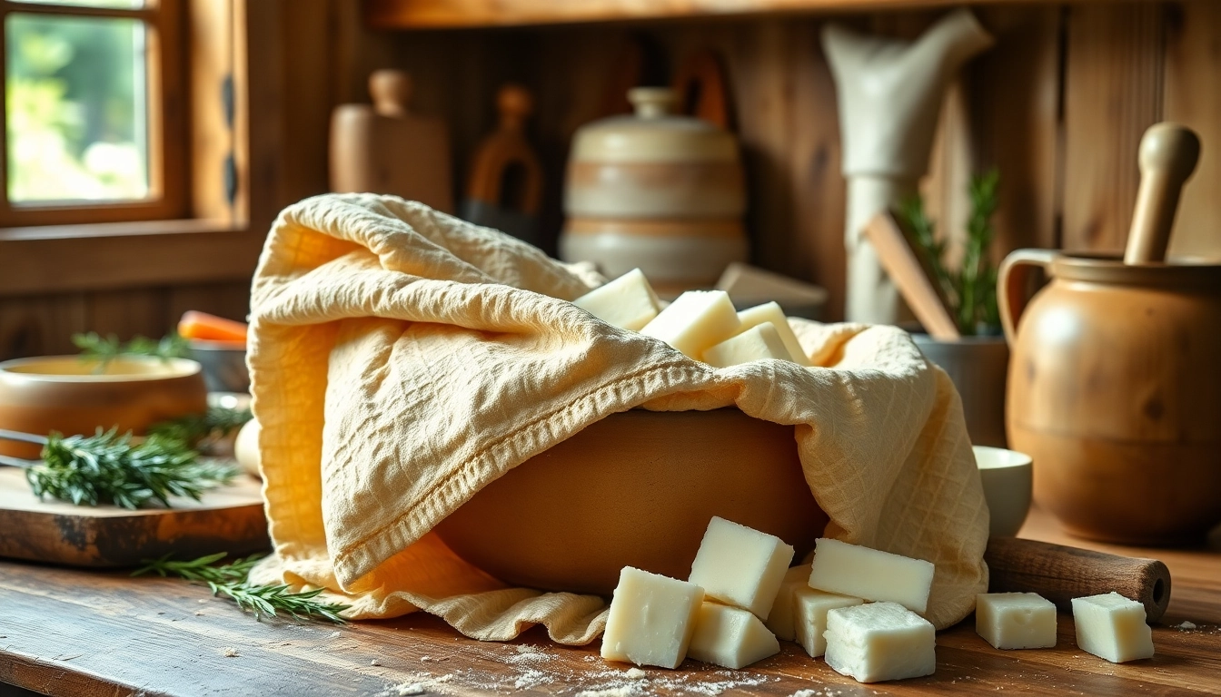 Kaasdoek gebruikt voor het maken van verse kaas met een warme, natuurlijke uitstraling.