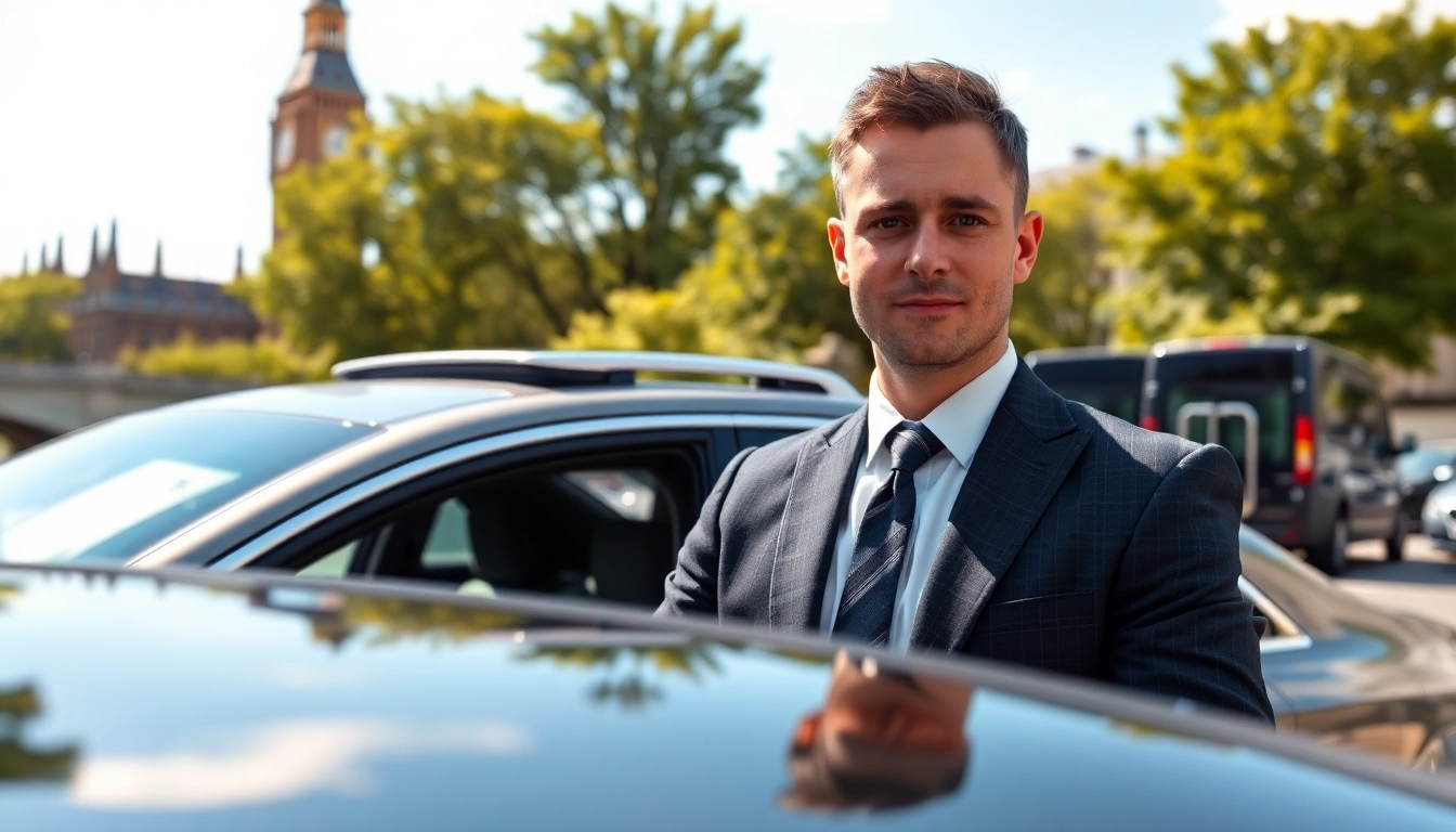 Efficient chauffeur hire london service with a professional driver in luxury sedan by iconic London landmarks.