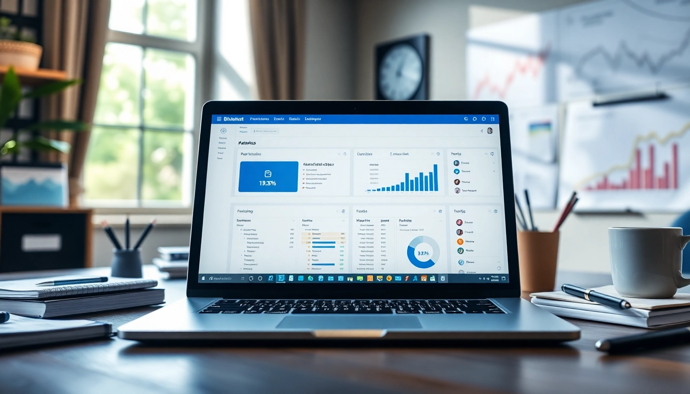 Engage with Bluehost's features on a laptop displaying a vibrant web hosting dashboard.